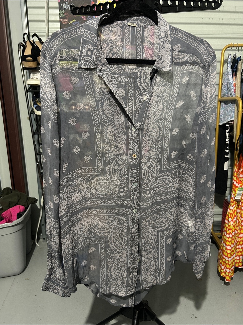 Chan Luu Gray Paisley Button-Down Shirt